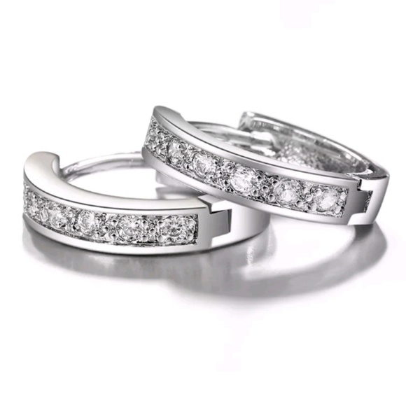 NEW CZ Huggie Hoop Earrings - Picture 3 of 6